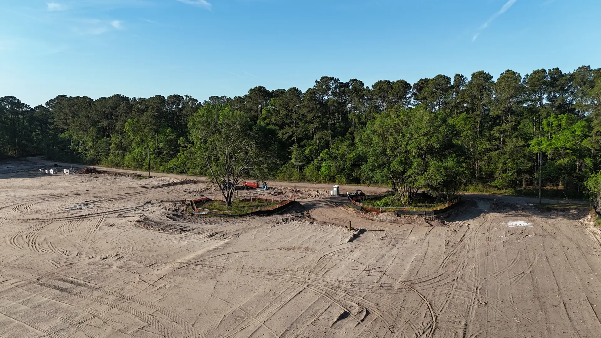 Aerial view of mass grading on a Charleston-area sitework project